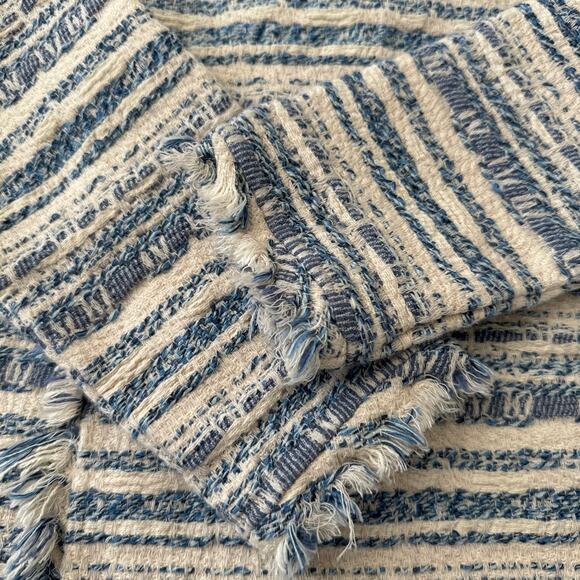 Lucky Brand tweed striped blue & cream open front fringed jacket size medium - Picture 7 of 10